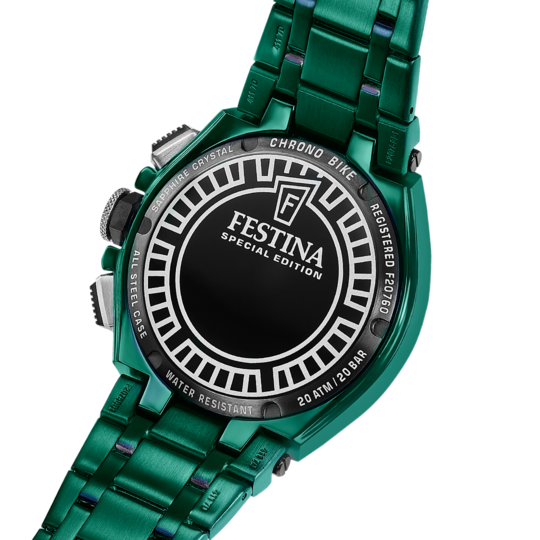 Montre homme Festina SPECIAL EDITIONS F20760/1 – cadran noir bracelet acier vert foncé – vue de profil