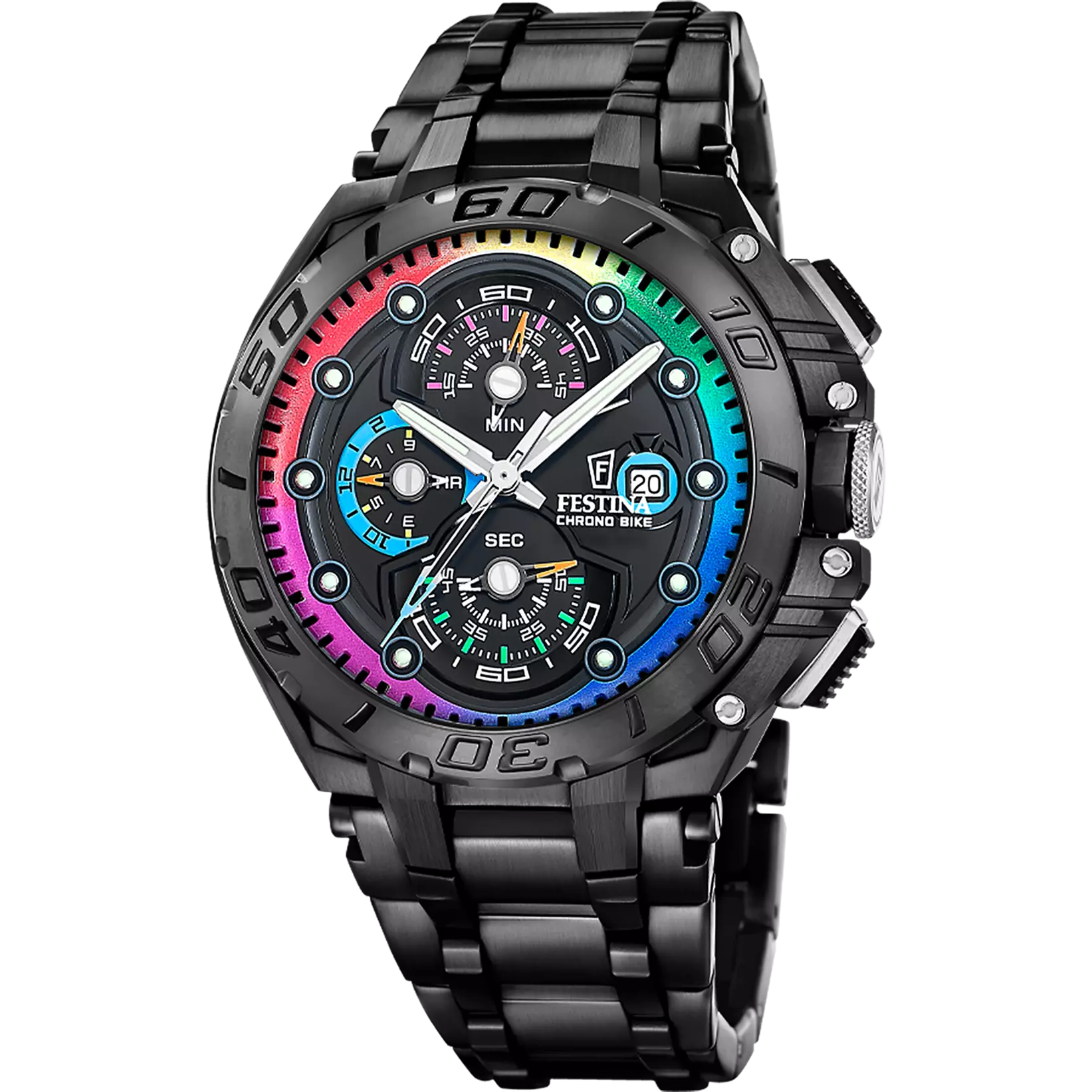 Montre homme Festina CHRONO BIKE F20761/1 – cadran noir bracelet acier – vue de face