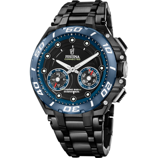 Montre connectée homme Festina CONNECTED F20762/1 – cadran noir bracelet acier noir – vue de face