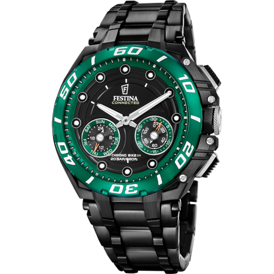 Montre connectée homme Festina CONNECTED F20762/2 – cadran noir bracelet acier noir – vue de face