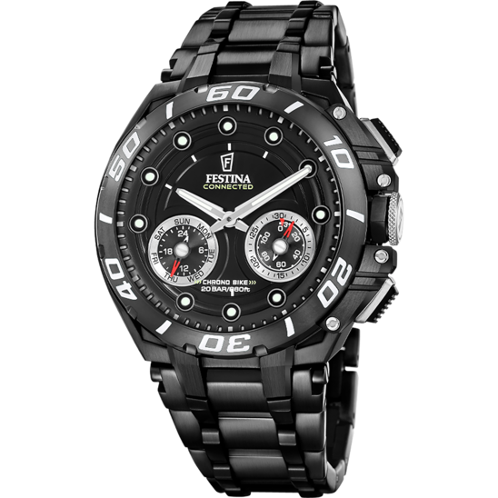 Montre connectée homme Festina CONNECTED F20762/3 – cadran noir bracelet acier noir – vue de face