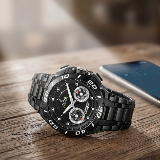 Montre connectée homme Festina CONNECTED F20762/3 – cadran noir bracelet acier noir – vue de profil 2
