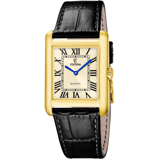 Montre homme Festina ON THE SQUARE F20772/2 – cadran doré bracelet cuir – vue de face