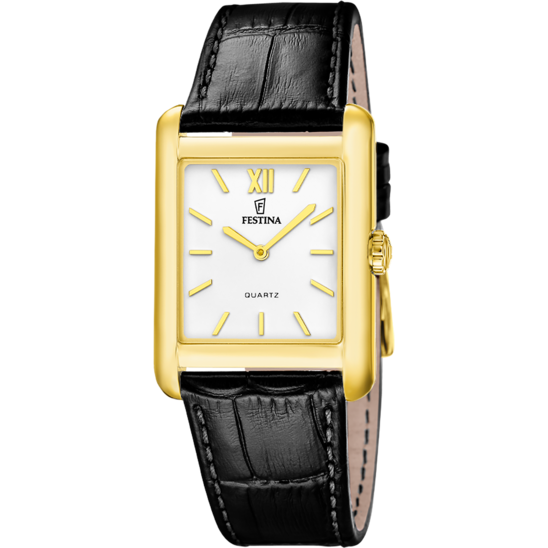 Heren horloge Festina ON THE SQUARE F20772/3 – leren band met witte wijzerplaat – vooraanzicht
