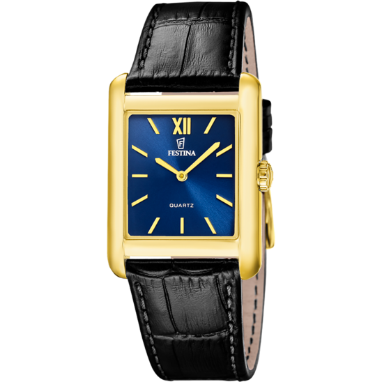Heren horloge Festina ON THE SQUARE F20772/4 – leren band met blauwe wijzerplaat – vooraanzicht