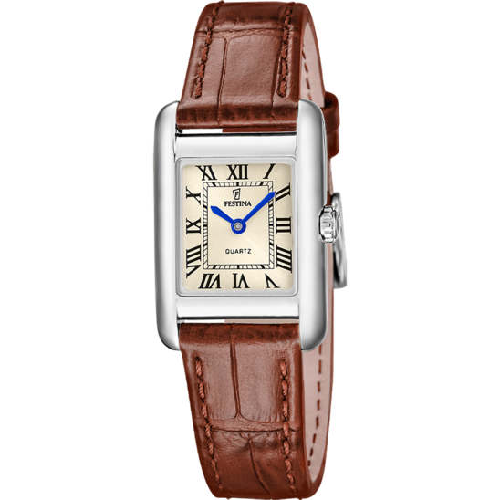 Dameshorloge Festina ON THE SQUARE F20773/2 – leren band met gouden wijzerplaat – vooraanzicht