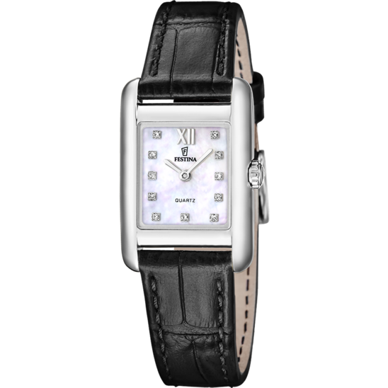 Dameshorloge Festina ON THE SQUARE F20773/3 – leren band met witte wijzerplaat – vooraanzicht