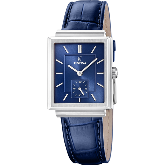 Heren horloge Festina ON THE SQUARE F20775/3 – leren band met blauwe wijzerplaat – vooraanzicht
