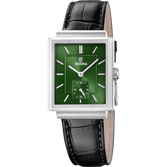 Heren horloge Festina ON THE SQUARE F20775/4 – leren band met groene wijzerplaat – vooraanzicht