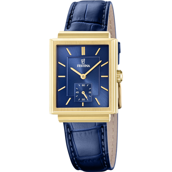 Herrklocka Festina ON THE SQUARE F20776/4 – blå urtavla läderrem – framifrån