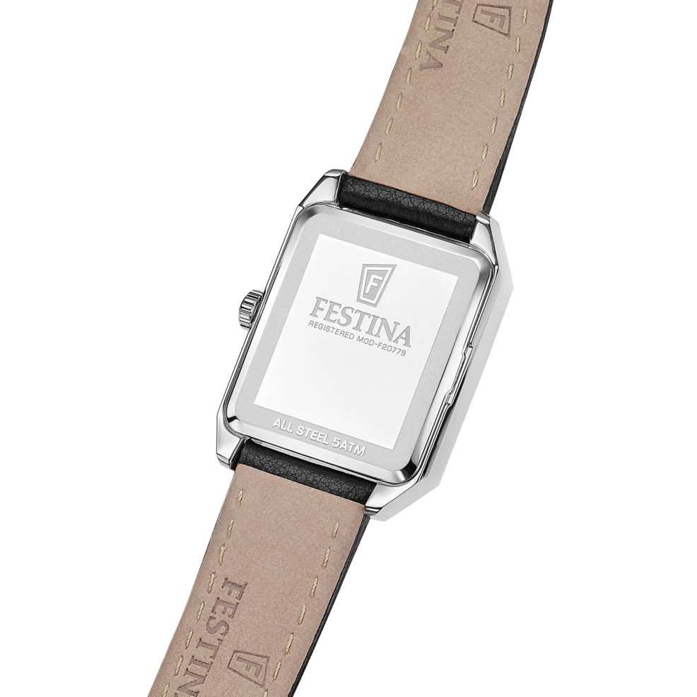 Herrklocka Festina ON THE SQUARE F20779/1 – läderrem i silver med urtavla – profilvy 2