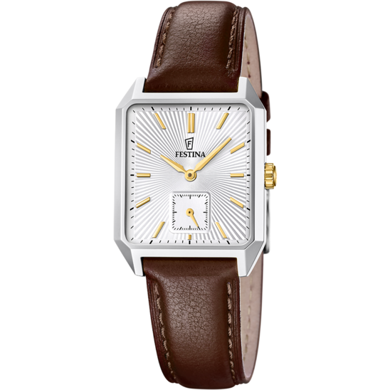 Herrklocka Festina ON THE SQUARE F20779/2 – läderrem i silver med urtavla – framifrån