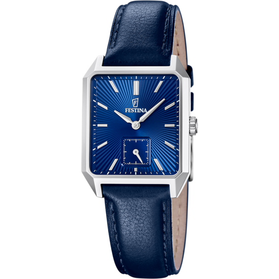 Herrklocka Festina ON THE SQUARE F20779/3 – blå urtavla läderrem – framifrån
