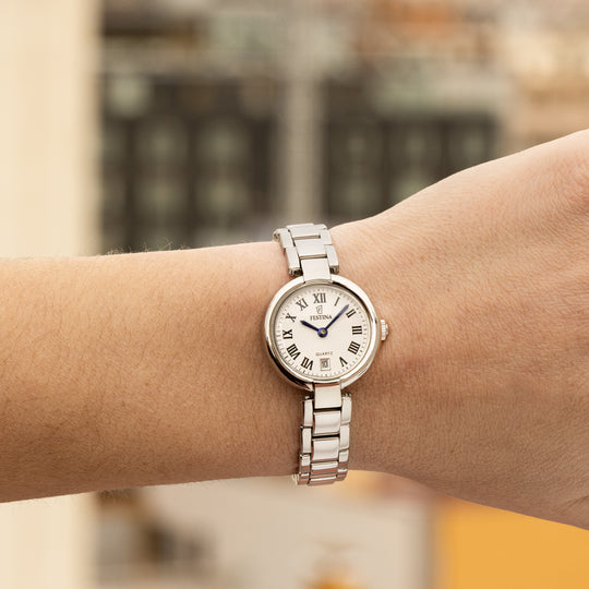 Dameklokke Festina MADEMOISELLE F20784/2 – hvit urskive stålarmbånd – serie