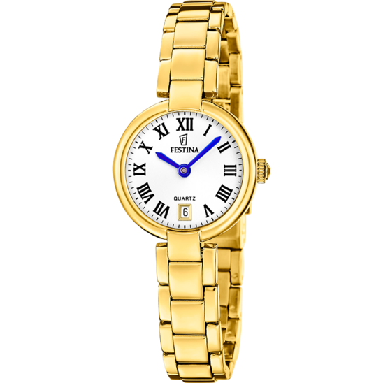 Montre femme Festina MADEMOISELLE F20786/1 – cadran blanc bracelet acier doré – vue de face
