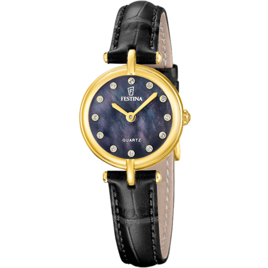 Montre femme Festina MADEMOISELLE F20788/4 – cadran noir bracelet cuir – vue de face
