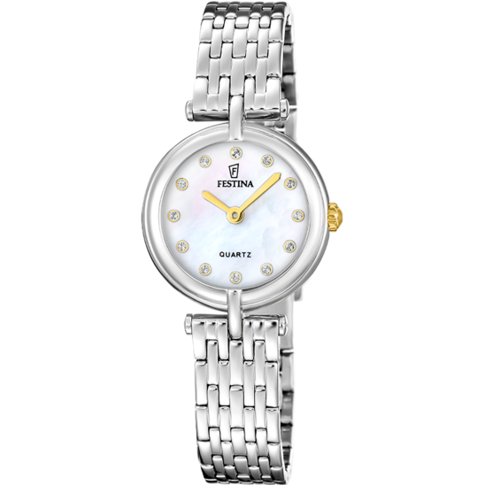 Montre femme Festina MADEMOISELLE F20789/3 – cadran blanc bracelet acier – vue de face