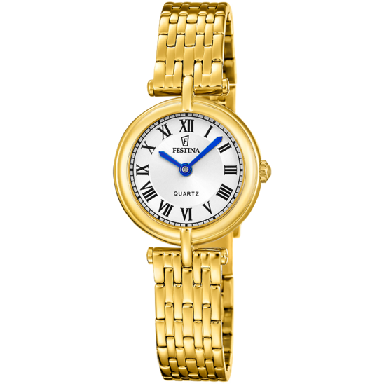 Montre femme Festina MADEMOISELLE F20790/1 – cadran blanc bracelet acier doré – vue de face
