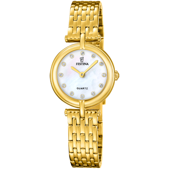 Montre femme Festina MADEMOISELLE F20790/2 – cadran blanc bracelet acier doré – vue de face
