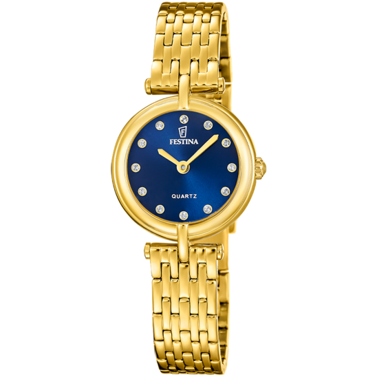 Montre femme Festina MADEMOISELLE F20790/3 – cadran bleu bracelet acier doré – vue de face