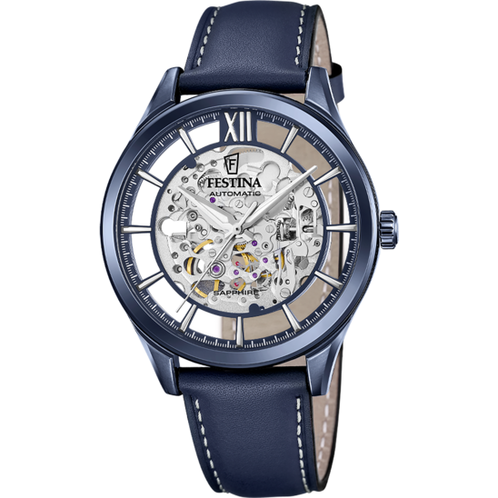 Montre homme Festina AUTOMATIC F20795/1 – cadran bleu bracelet cuir – vue de face