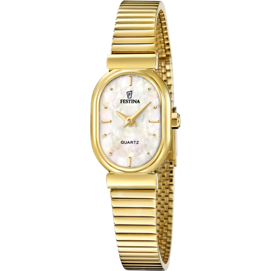 Montre femme Festina F20799/2 – cadran blanc bracelet acier doré – vue de face
