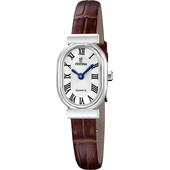 Damklocka Festina F20800/1 – läderrem i silver med urtavla – framifrån