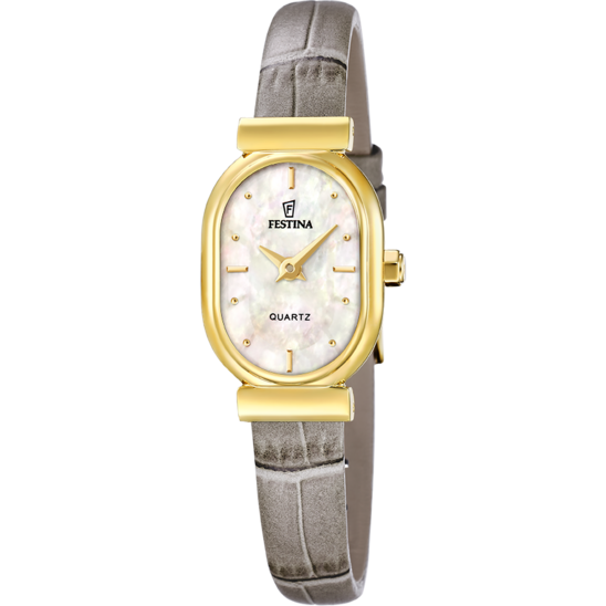 Dameur Festina F20801/2 – urskive hvid læderrem – set forfra