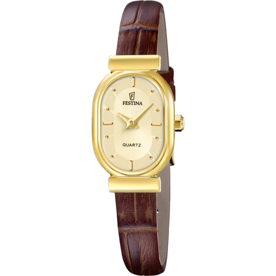 Ceas de dama Festina F20801/3 – cadran curea din piele aurie – vedere frontală