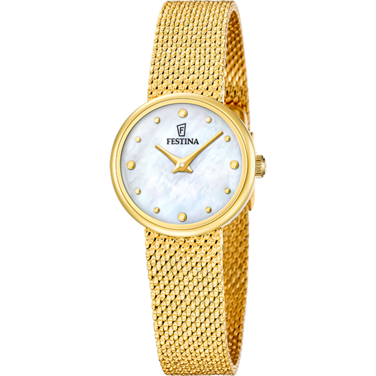 Damklocka Festina F20802/2 – stålarmband med vit urtavla – framifrån