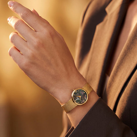 Damklocka Festina F20802/3 – svart urtavla guld stålarmband – serie