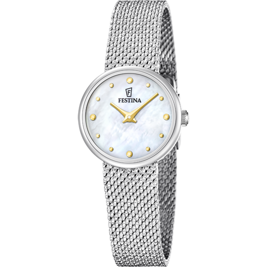 Damklocka Festina F20803/2 – vit urtavla stålarmband – framifrån