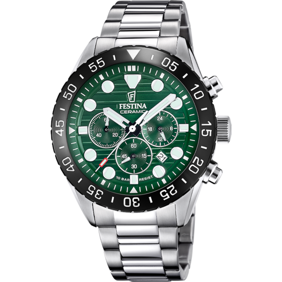 Relógio masculino Festina F20808/1 – pulseira em aço com mostrador verde – vista frontal 2