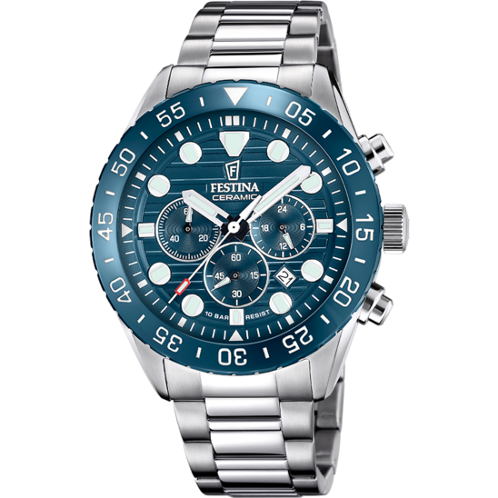 Herrenuhr Festina F20808/2 – Zifferblatt blaues Stahlarmband – Vorderansicht 2