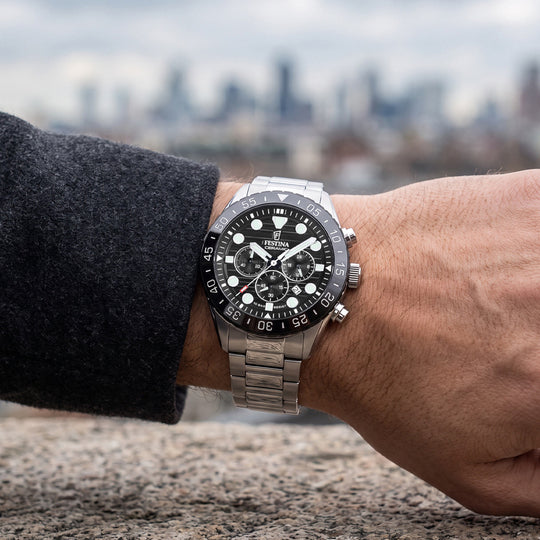 Herrklocka Festina F20808/3 – svart urtavla stålarmband – serie