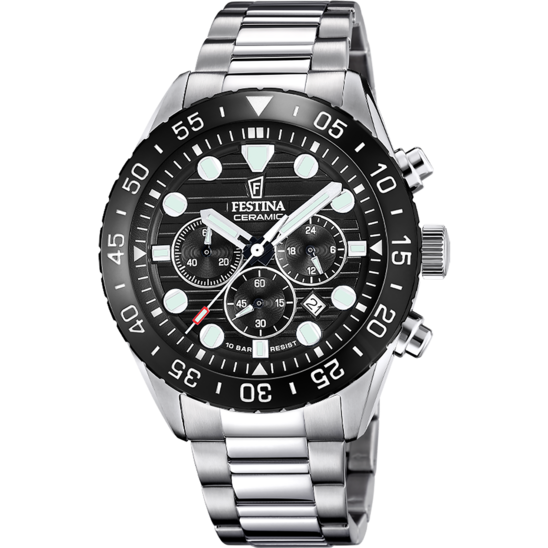 Herrklocka Festina F20808/3 – svart stålarmband – framifrån 2