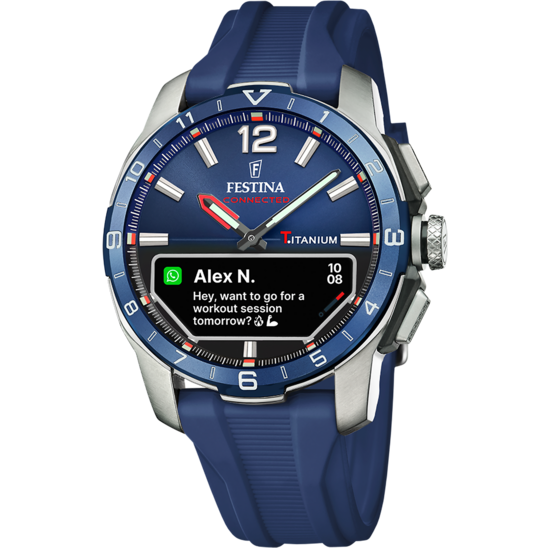 Montre connectée homme Festina CONNECTED F23000/E – cadran bleu bracelet acier – vue de face 2
