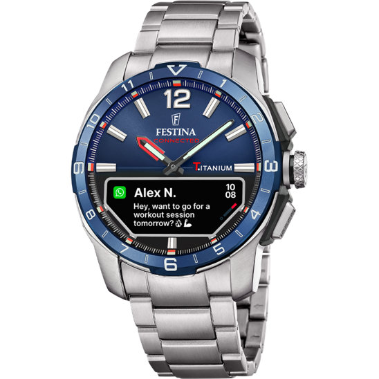 Montre connectée homme Festina CONNECTED F23000/E – cadran bleu bracelet acier – vue de face
