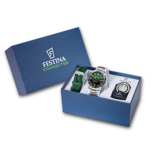 Montre connectée homme Festina CONNECTED F23000/F – cadran vert bracelet acier – vue de profil