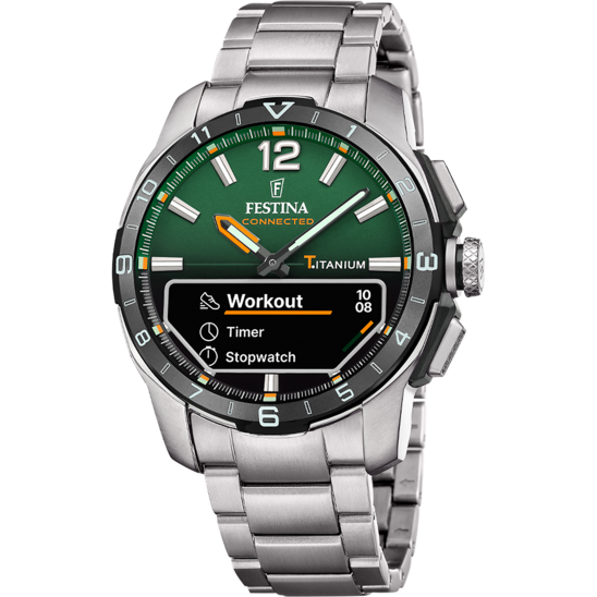 Montre connectée homme Festina CONNECTED F23000/F – cadran vert bracelet acier – vue de face