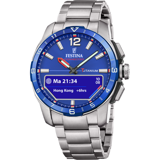 Montre connectée homme Festina CONNECTED F23000/G – cadran noir bracelet acier – vue de face