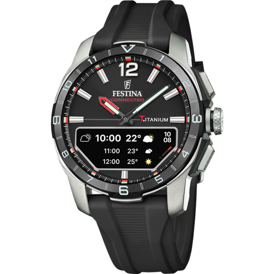 Montre connectée homme Festina CONNECTED F23000/H – cadran noir bracelet acier – vue de face 2