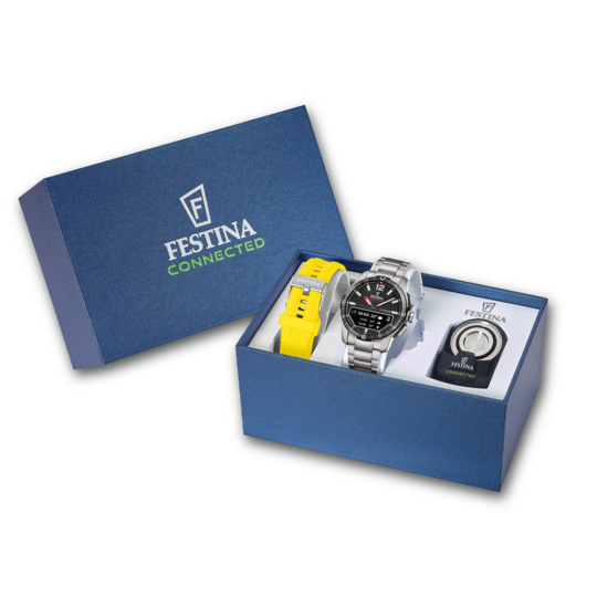 Montre connectée homme Festina CONNECTED F23000/K – cadran noir bracelet acier – vue de profil