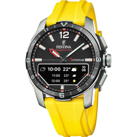 Montre connectée homme Festina CONNECTED F23000/K – cadran noir bracelet acier – vue de face 2