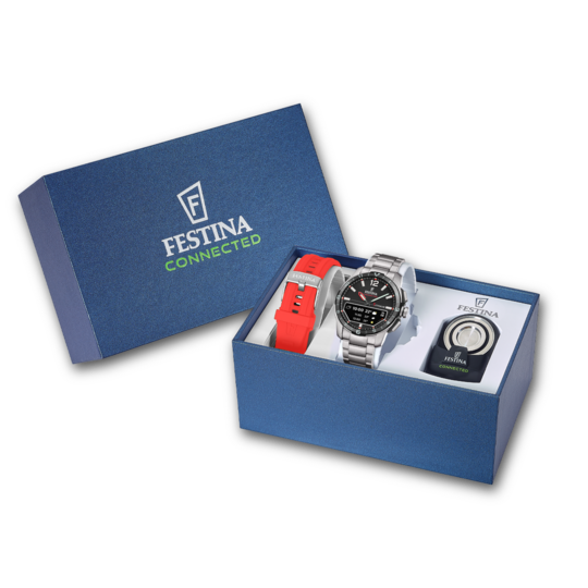 Montre connectée homme Festina CONNECTED F23000/N – cadran noir bracelet acier – vue de profil