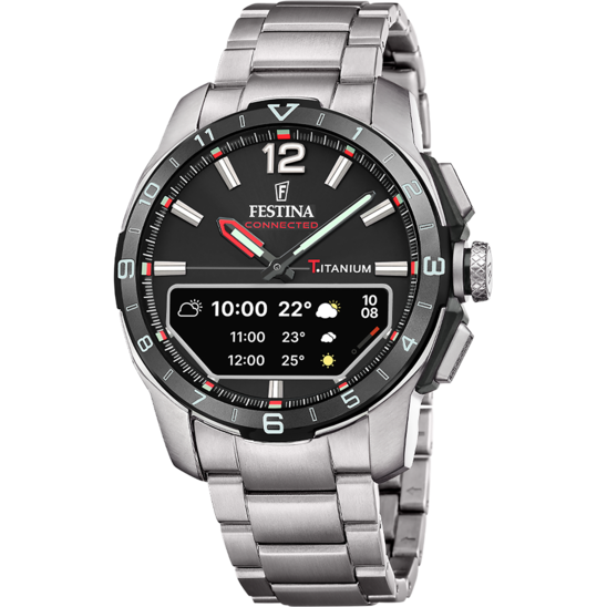 Montre connectée homme Festina CONNECTED F23000/P – cadran noir bracelet acier – vue de face