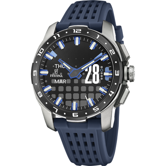 Montre connectée homme Festina CONNECTED F23305/3 – cadran noir bracelet souple – vue de face