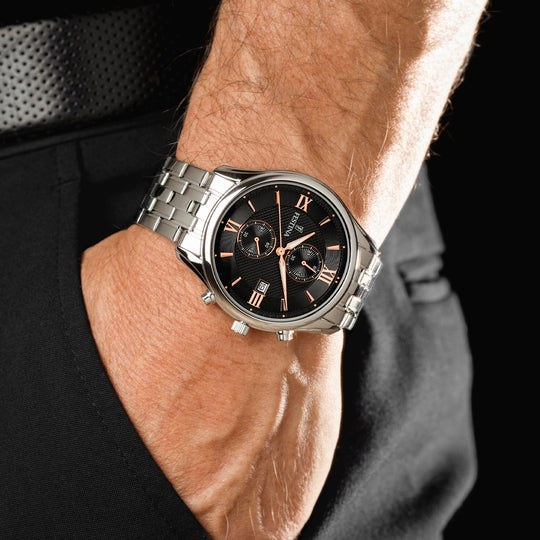 Montre homme Festina TIMELESS CHRONOGRAPH F6854/7 – cadran noir bracelet acier – portée