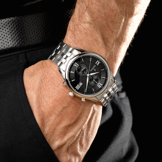 Montre homme Festina TIMELESS CHRONOGRAPH F6854/8 – cadran noir bracelet acier – portée 2