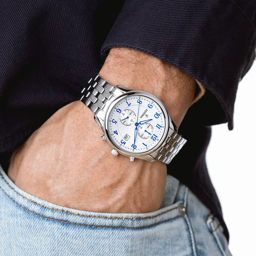 Montre homme Festina TIMELESS CHRONOGRAPH F6854/A – cadran blanc bracelet acier – vue 2